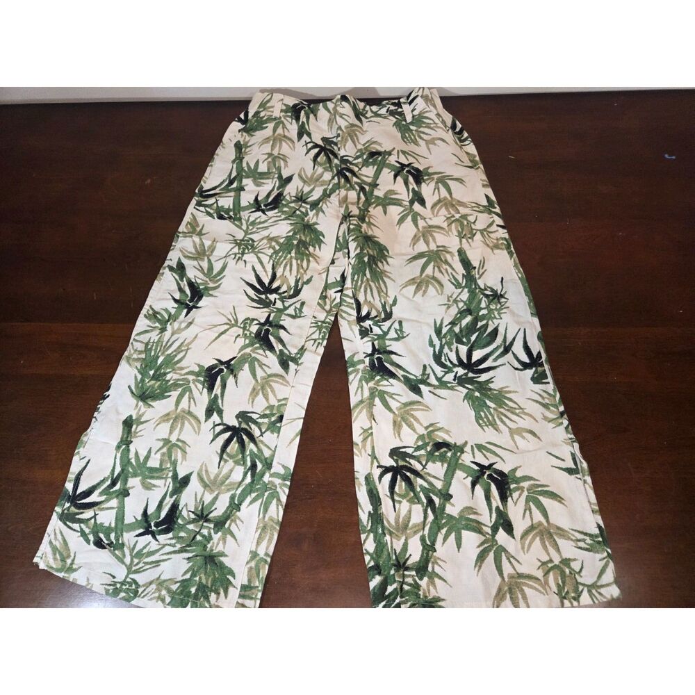 J Jill Bamboo Print Wide Leg Pants Womens Small NWT Linen Blend Pull On Crop